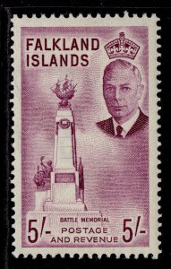 FALKLAND ISLANDS GVI SG183, 5s purple, M MINT. Cat £20.