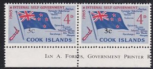COOK ISLANDS 1967 3c on 4d pair variety : thick & thin 3c..................A5072