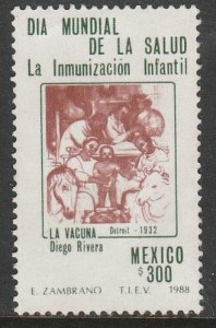 MEXICO 1538, WORLD HEALTH DAY. MURAL BY DIEGO RIVERA. UNUSED, NO GUM. VF.