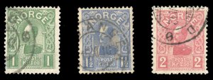 Norway #67-69 Cat$546, 1909-10 1k-2k, set of three, high value cancelled 1910...