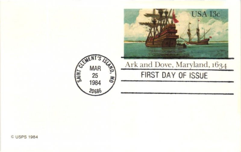 UX101 Ark and Dove Maryland Postal Card      No Cachet