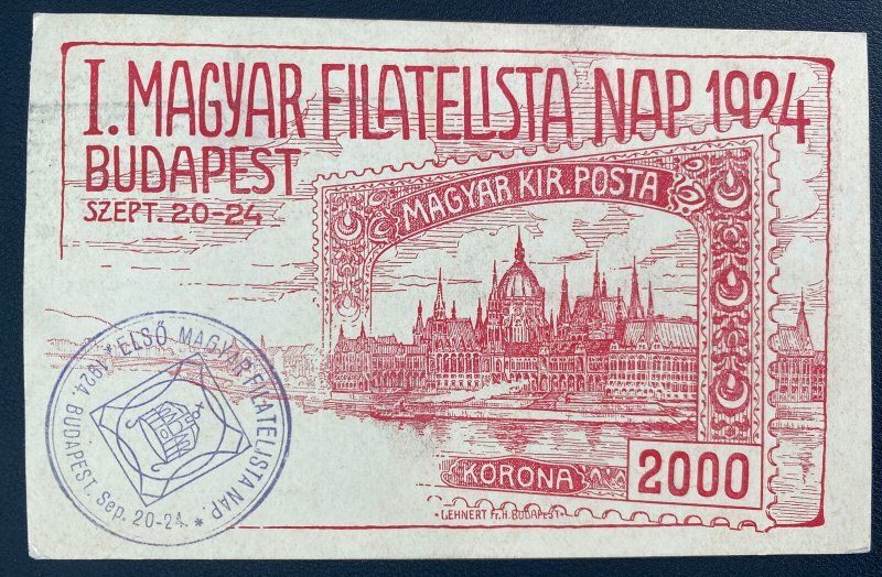1924 Budapest Hungary First Flight Airmail Postcard Cover To Esztergom