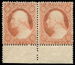 momen: US Stamps #26 Mint OG NH Pair VF WEISS Cert