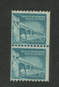 1960 United States Postage Stamp #1054A Mint F/VF OG Large Hole Joint Line Pair