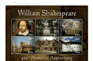 Palau - 2015 -William Shakespeare 400th Memorial Anniversary- Sheet of Six - MNH