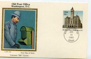 UX99  13c Old Post Office, Washington, DC, Colorano Silk Cachet, FDC