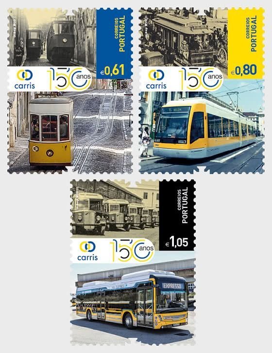 Portugal 2023 Lisboa city transport Trams Buses Carris set of 3 stamps MNH