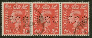 Great Britain 284 Used : Strip of 3, Perfin