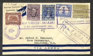 GUATEMALA C17 C18 C19 + STAMPS CANAL ZONE FIRST FLIGHT FDC REGISTERED COVER 1931