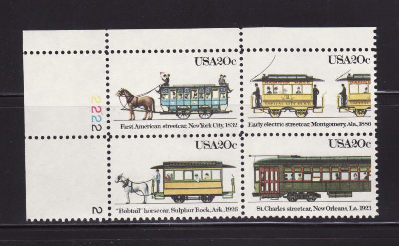 United States 2062a Plate Block Set MNH Streetcars