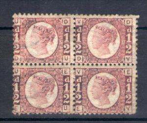 1/2d PLATE 13 MOUNTED MINT BLOCK OF 4