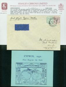 Cyprus: 1932. 1st Aérien Courrier Service Cyprus-Palestine par Impérial Airways.