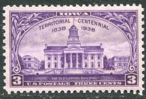 838 3c Iowa Territorial Centennial Mint NH OG VF