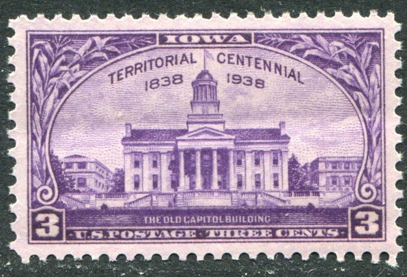 838 3c Iowa Territorial Centennial Mint NH OG VF