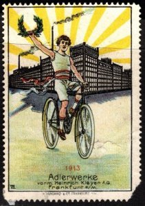 1913 Germany Poster Stamp Bicycle Action Winner! Unused No Gum