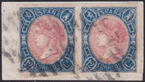 Spain 1865 Sc 69 pair used grill cancel on piece