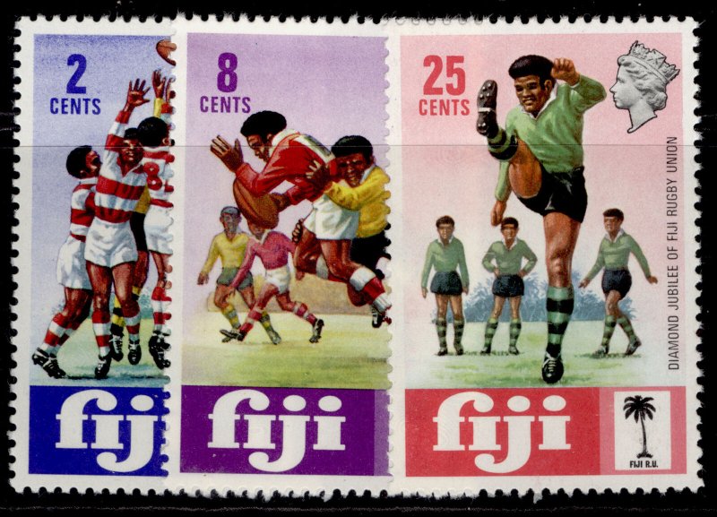 FIJI QEII SG478-480, 1973 diamond jubilee of rugby union set, NH MINT. 