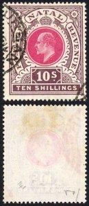 Natal SG141 10/- Postage Revenue Cat 60 pounds Durban Pmk