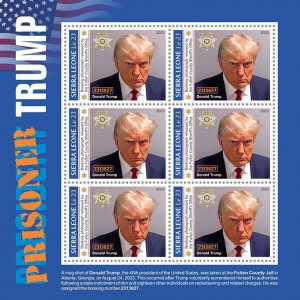 SIERRA LEONE - 2023 - Donald Trump Mugshot - Perf 6v Sheet - Mint Never Hinged