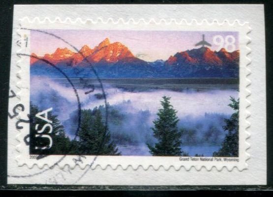 C147 US 98c Grand Teton Nat'l Park Airmail SA, used on paper