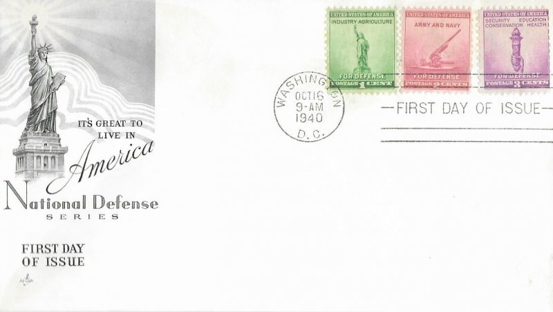 1940 FDC, #899-901, 1c-3c National Defense, Art Craft - combo