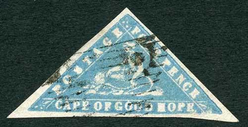 COGH SG14 4d Pale Milky Blue WOODBLOCK Triangle (heavy vertical crease)