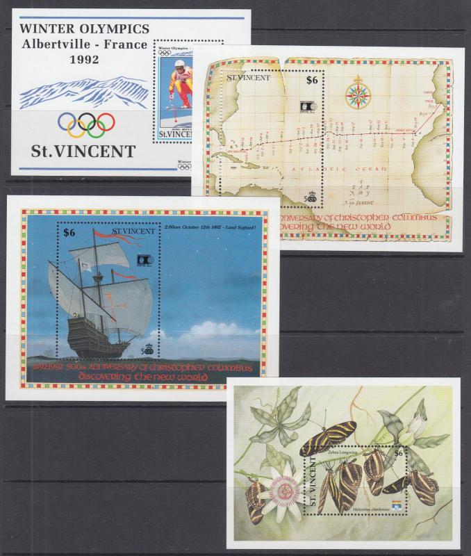 St. Vincent Sc 1598//1880 MNH. 1992-1993 issues, 7 different Souvenir Sheets, VF