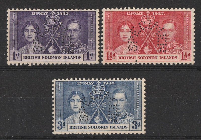 SOLOMON ISLANDS 1937 KGVI Coronation set 1d-3d perf SPECIMEN. MNH **. 