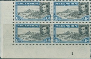 Ascension 1938 SG43a 6d KGVI Three Sisters p13 imprint block left MNH