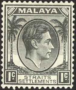 Straits Settlements Sc# 238 MH 1937-1941 1¢ black KGVI 