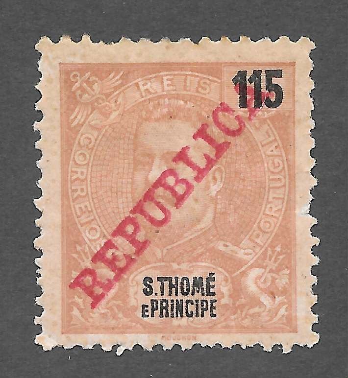St Thomas and Prince Scott 100 Unused HOG - 1911 REPUBLICA O/P - SCV $2.00