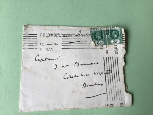 Colombo 1919 Ceylon to Bombay  postal  cover Ref R32546