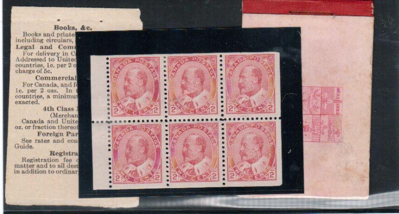 Canada #90b Mint Very Fine Scarce Booklet Pane Full Original Gum Hinged