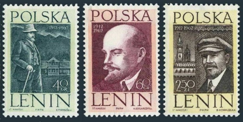 Poland 1056-1058,MNH.Michel 1309-1311. Lenin arrival in Poland,50th Ann.1962.