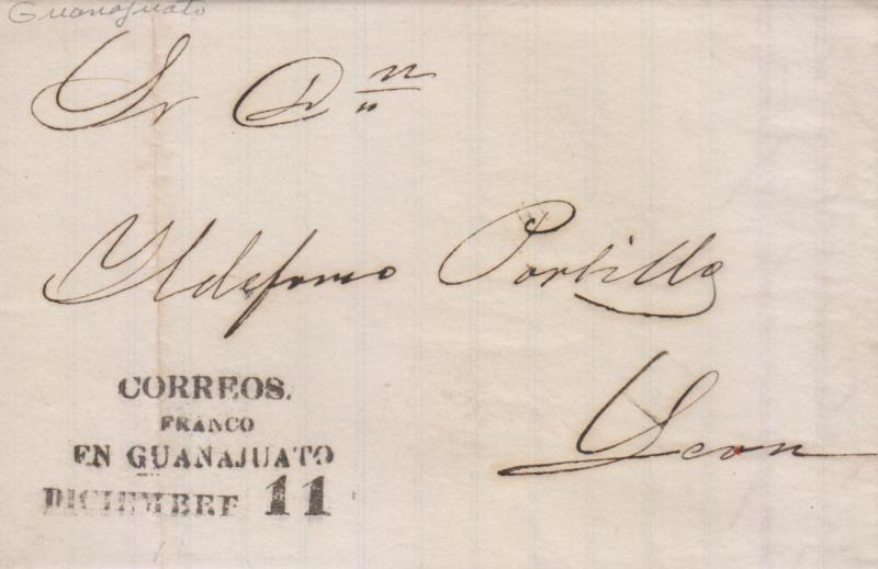 G)1860 MEXICO, CORREOS FRANCO EN GUANAJUATO SELLO NEGRO, CIR