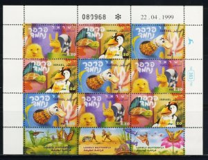 ISRAEL STAMPS 1999 LOVELY BUTTERFLY KIDS TV SHOW SHEET GOOSE SNAIL CHICK FAUNA