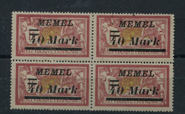 MEMEL LITHUANIA SCOTT 83  MICHEL 113 MNH BLOCK OF 4  32 EURO CAT