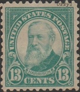 US #622 1926 13c Green Benjamin Harrison UNUSED-VF-OG-H.