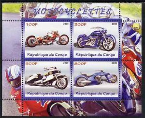 CONGO KIN. - 2009 - Motorcycles - Perf 4v Sheet - MNH - Private Issue