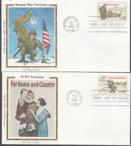 US FDC Veterans Mixed Lot of 5 w/ Colorano Silk Cachets 
