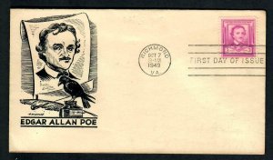 AU43 FDC RARE Black R.Mc.Cawley 10/7/1949 Edgar Allan Poe, Crow Ink well Feather