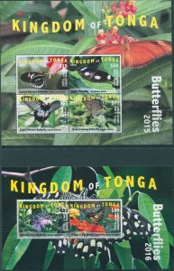 Tonga express 2015 SGE17 SGE20 Butterflies (2) MS MNH