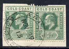 Gold Coast 1907-13 KE7 MCA 1/2d horiz pair on piece with ...