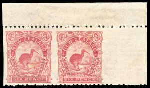 New Zealand 1902 Brown Kiwi 6d pair IMPERF VERTICALLY error VFM. SG 312ba.