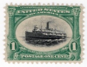 Scott 294 MH 1¢ Pan-American Expo, Steamship, perf 12, Wmk 191