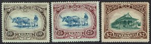 KEDAH 1921 PICTORIAL 10C 25C AND $2 WMK MULTI SCRIPT CA
