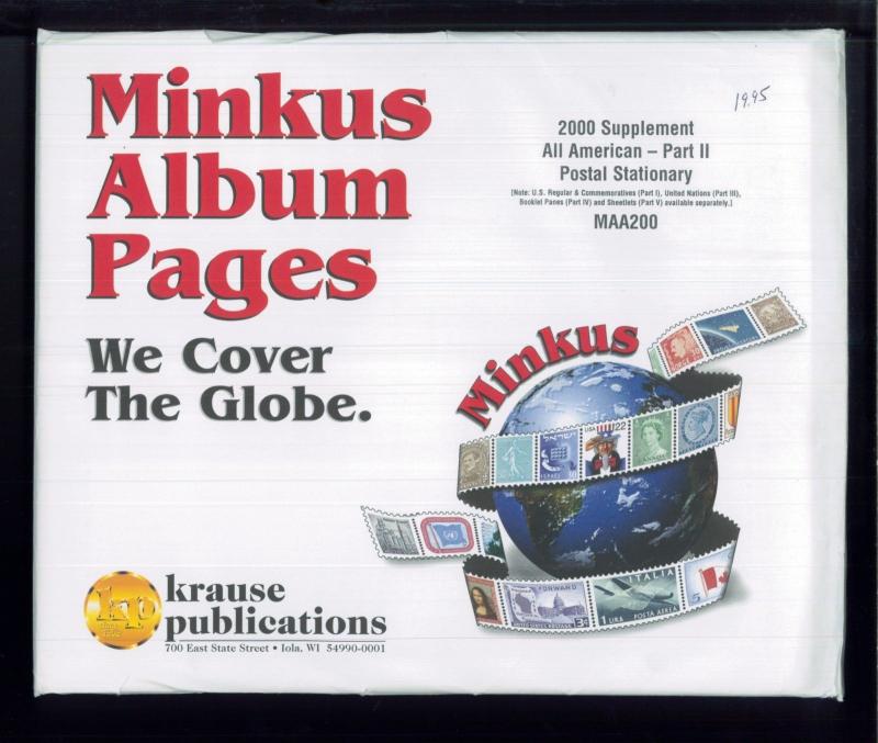 2000 All American Part 2 Postal Stationary Minkus Stamp Album Supplement Pages