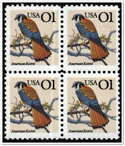 SC#2476 1¢ American Kestrel Block of Four (1991) MNH