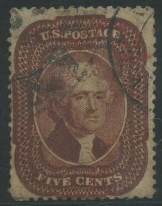 #28B 5c 1857 BRIGHT RED BROWN F-VF USED (APP) W/ TINY THIN CV $2,300 AU1129