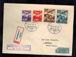 1943 Bratislava Slovakia Registered Cover to Presov